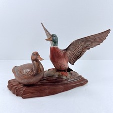 VTG Holland Mold Ceramic Mallard Ducks Figurine Pair Landing Flight Drake Hen picture
