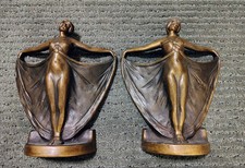 Antique Pair Art Deco Dancing Lady Bookends Bronze Statue Or Sculpture picture