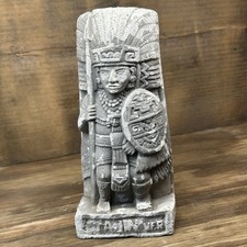 Aztec Mayan Warrior Stone Statue Grey Concrete Totem Folk Art Sculpture 8 inch picture