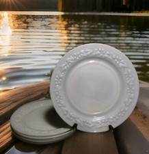 4 Hazel Atlas White Milk Glass Side Plate Embossed Floral Pattern 8.7/8