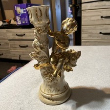 Rare 1967 Cherub Candle Holder Bronze Painted Bisque Pottery Statue Signed picture