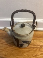 OMC Japanese Otagiri Teapot Hand Painted Stoneware W/ Bamboo Handle Circa 1970’s picture