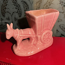 Vintage Cameron Clay Donkey and Cart Pink Planter MCM  picture