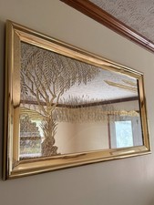 Vintage Brass Etched Mirror - Willow Tree Landscape, Large picture