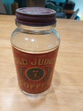 Vintage Old Judge Coffee Jar One Pound Original Paper Label picture