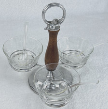 VTG Mid Century Modern Condiment Wood Aluminum Metal Condiment Jam Caddy Barware picture