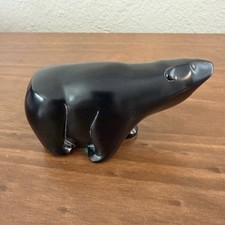 VTG Boma Polar Bear Figurine Canada Inuit Hand Sculpted Carved Black Soapstone picture