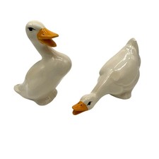 VTG White Ceramic Duck Goose Figurines Set 2 Farmhouse Cottagecore Bird Statues picture