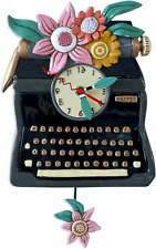 Allen Designs P2051 Swinging Pendulum Clock Black Vintage Writer Typewriter Desi picture