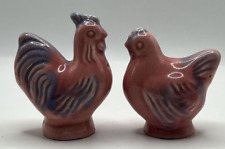 Chicken Rooster Salt Pepper Shakers Pink Purple Ceramic Figurine 2 1/4