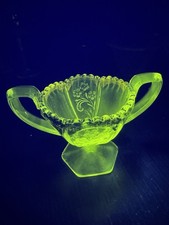 Vintage Manganese Sugar Bowl- Glows 365 UV -2 Handles- Gold Trim -Floral Pattern picture