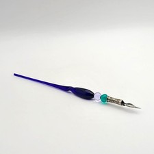 Vintage Italian Art Handcrafted Glass Calligraphy Dip Pen Cobalt Teal 8.5