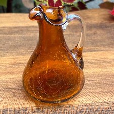 Vintage Pilgrim Amber Crackle Glass Pitcher Vase picture