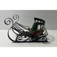 Vtg Brown Wrought Iron Decorative Scroll Christmas Sleigh Candle Holder 8