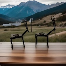 Vintage Brutalist Wrought Iron Deer Gazelle Candle Holder Pair Mid Century Art picture