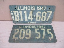 Lot of 2 Vintage 1947 Soybean Illinois Passenger & Truck License Plates picture