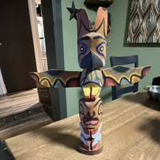 Vintage Chief White Eagle Hand Carved Totem Pole Native American 10” STAMPED picture