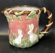 Vintage Nouveau Majolica Bunny Rabbit Large Ceramic Pitcher 1991 picture