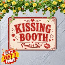 Romantic Love Hearts Kissing Booth Tin Sign Valentine Day Metal Wall Art picture