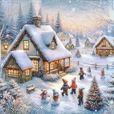 (2) Two Paper Lunch Napkins for Decoupage/Mixed Media - Winter in Backyard picture