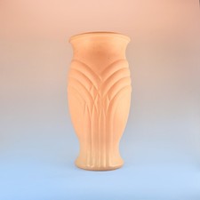 Vintage 1980s FTDA USA Peach Art Deco Revival Draped Ribbed Vase picture