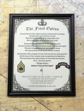 MILITARY POEM PRINT CERTIFICATE 'THE FINAL OPTION'  w/Free Custom Printing picture