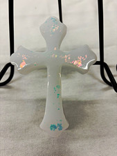 White Iridescent resin Cross Figurine Decor picture