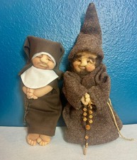 Vintage Handmade Pantyhose Nun Monk Dolls Pair Naughty Peek-a-Boo Folk Art picture