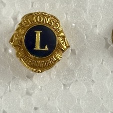 VTG 50s Lions Club International Blue Gold Enamel Pin Screw Back Reg US Pat Off picture
