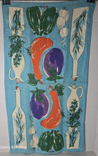VTG Mid-Century Vera Neumann Linen Tea Towel Vegetables Herbs Oil Bottles 16x28 picture