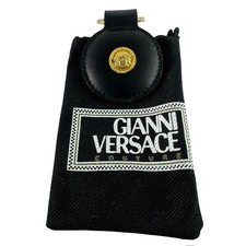 Genuine vintage GIANNI VERSACE Black Leather Key Ring Keychain Medusa 90s picture