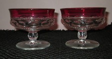 2 RUBY RED CRYSTAL KINGS CROWN THUMBPRINT SHERBERT GOBLET picture