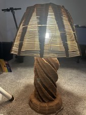 Exquisite Vintage Folk Art Tramp Art Popsicle Stick Table Lamp Wood Handmade picture