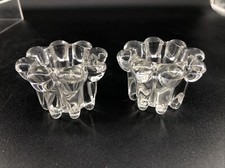 KIG INDONESIA Candle Holders Clear Glass Petal Shape Taper/Votive Set of 2 EUC picture