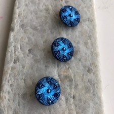 Vintage Czech Blue  Iridescent Glass Button - Lot of 3, Shank Buttons picture