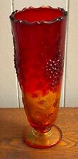 Fayette Glass L.E. Smith Amberina 9” Vase with grapes and leaves GLOWS picture