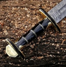 Unique Handmade Damascus Steel Medieval / Viking Sword With Leather Sheath. picture