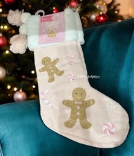 2 Pc Pink Pastel Gingerbread Candy Cane Stocking Christmas Snowflake Faux Fur picture