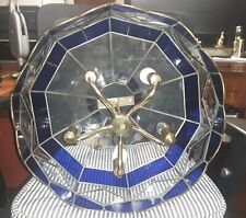 Vintage Cobolt Blue Stained Glass Etched Crystal Floral Glass Hanging Lamp Shade picture