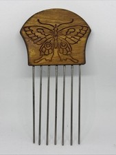 Vintage Butterfly Wooden Hair Pick Comb Metal Teeth Soul Train Style picture