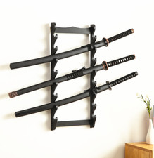 8-Tier Wooden Sword Holder Wall Mount Wood Stand Display Katana Flute Rack picture
