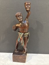 Vintage Philippine Hand-Carved Wood Igorot Warrior, Mid-Century Circa: 50s-70s picture