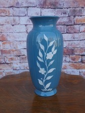RARE VINTAGE LENOX GOEBLIN BLUE VASE WHITE RAISED FLORAL MOTIF OLD BLUE MARK picture