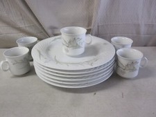 Vintage China Pearl Daffodil 6 Dinner Plate Set with 5 Matching Cups picture