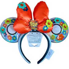 Disney Pop Century Resort Minnie Floral Ears Compact Disc Plush Bow Headband NEW picture
