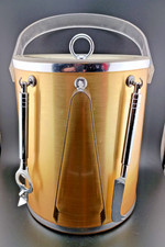 VTG George Briard Gold Silver 5 Quart Ice Bucket 3 Tools 9.5
