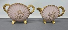 JPL Jean Pouyat Limoges Pink Gold Shell Shape Creamer & Sugar 1890-1900  picture