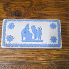 Vintage Wedgwood Blue Jasperware Rectangle Trinket Box read picture