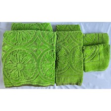 Set of 6 Vintage Milliken Callaway Moss Green Sculpted Towels Cotton Floral NOS picture