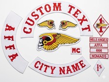 Custom 3 Piece Embroidered Biker Patch Set - Personalized Red and White... picture